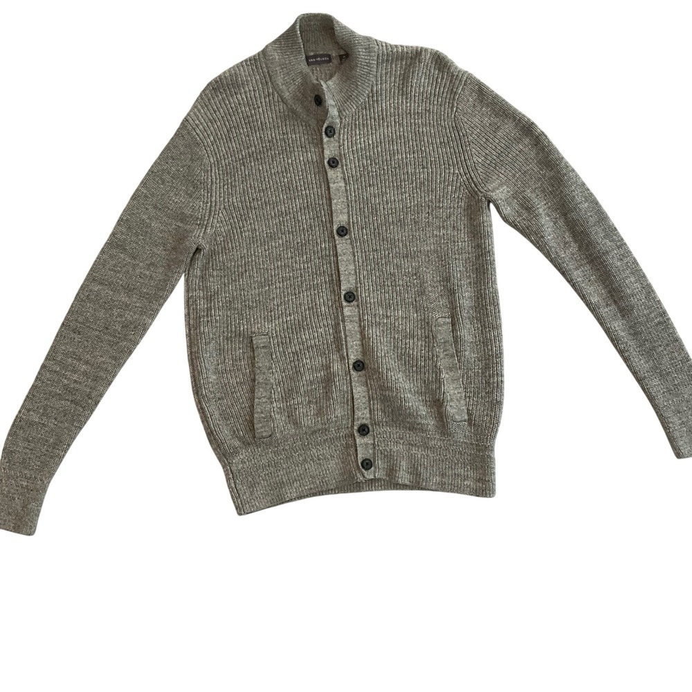 Van Heusen Mens Gray Cotton Blend Ribbed Knit Button Front Cardigan‎ Sweater